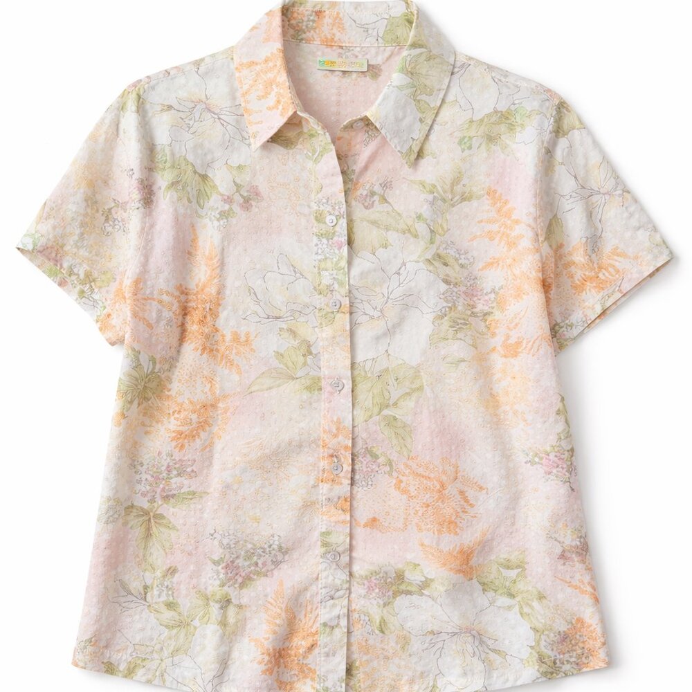 Vintage Caribbean Joe Pastel Floral Button Down Swiss Dot Cotton Petite XL